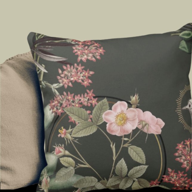 Olive Green Botanical Floral Design Jeter Oreiller (Créateur téléchargé)