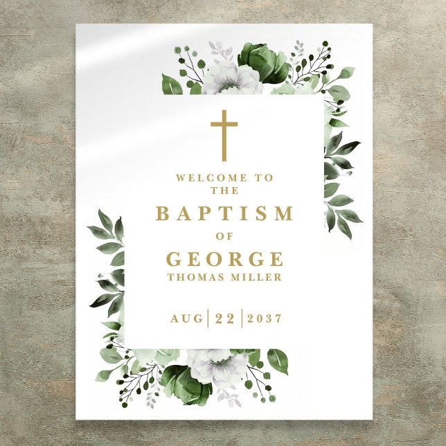 Olive Green Botanique Moderne Affiche de bienvenue (Olive Green Botanical Modern Baptism Welcome Sign)