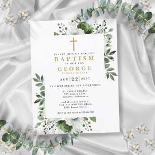 Olive Green Botanique Moderne Baptême Invitation