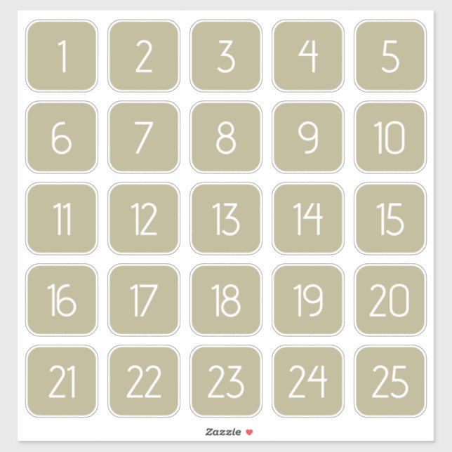 Olive Green Customizable Square Number Stickers  (Feuille)