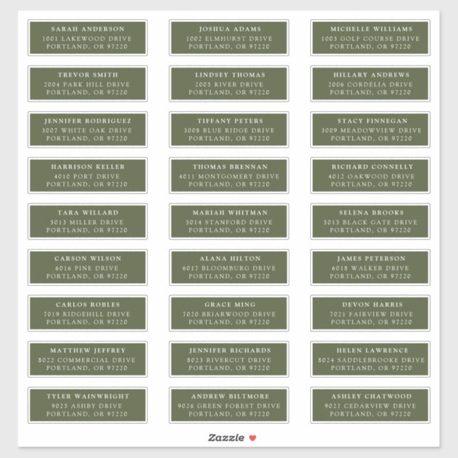 Olive Green | Étiquettes de adresse individuels (Feuille)