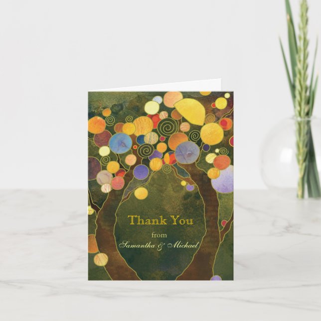 Olive Green Fall Love Trees Mariage Merci (Devant)