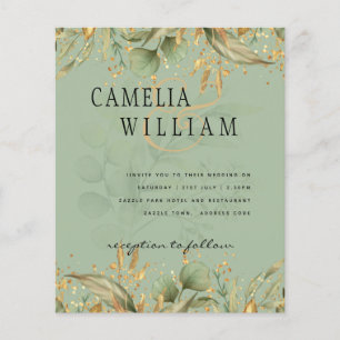 Olive Green Feuille Gold Wedding Invitation