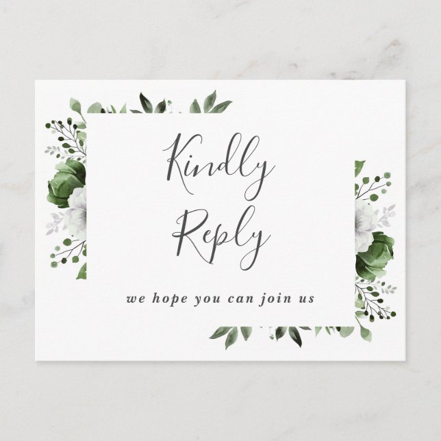 Olive Green Floral Demande de Chanson RSVP Carte P (Devant)