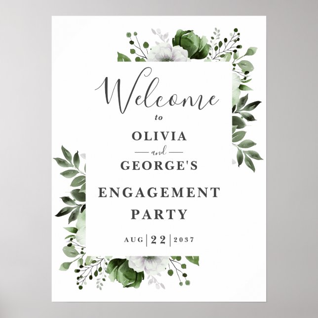 Olive Green Floral Engagement Affiche de bienvenue (Devant)