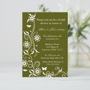 Olive Green Floral Swirl Invitation à la douche nu