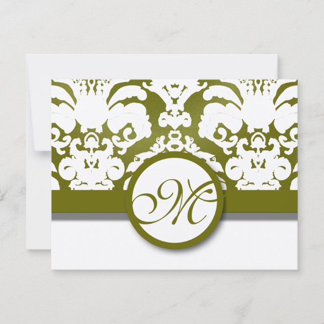 Olive Green & Gold Damask Swils Réponse du Mariage (Devant)