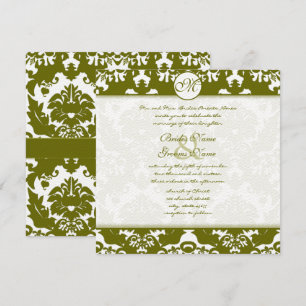 Olive Green Heart Mariage damassé Invitation