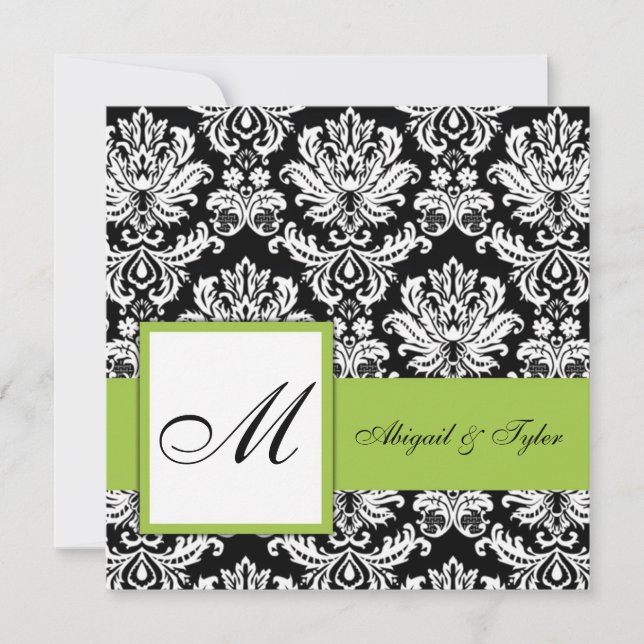 Olive Green Mariage Monogramme Damask Invitation (Devant)