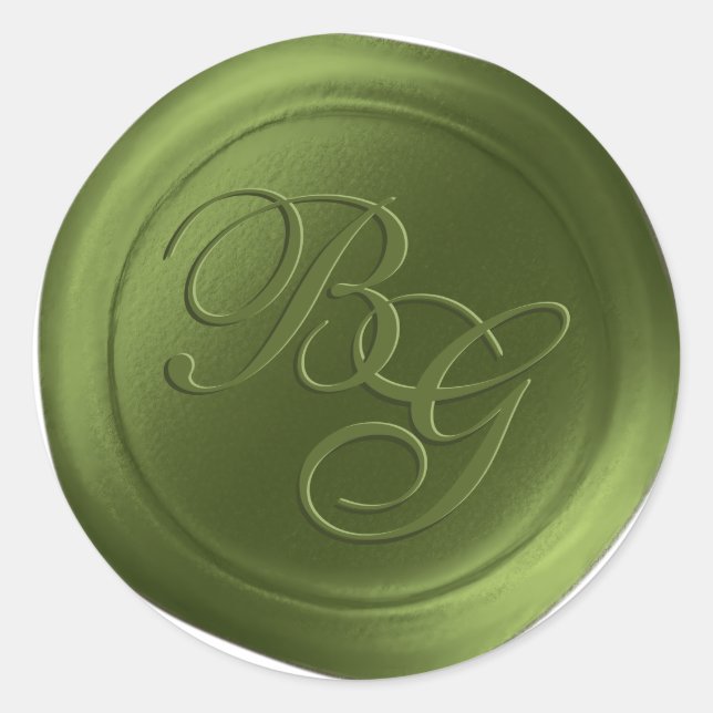Olive Green Script Monogramme Stickers cire Sceau (Devant)