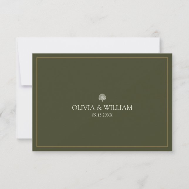 Olive Green Tropical Peacock Palm Wedding RSVP (Devant)