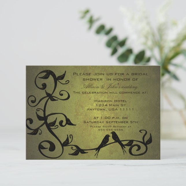 Olive Grunge Vines Douche nuptiale Invitation (Debout devant)
