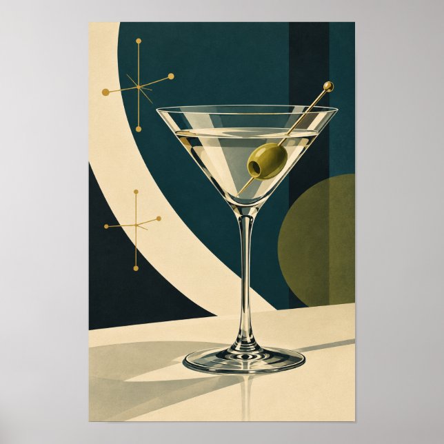 Olive Martini Cocktail – Mur de bar Art Déco moder (Devant)