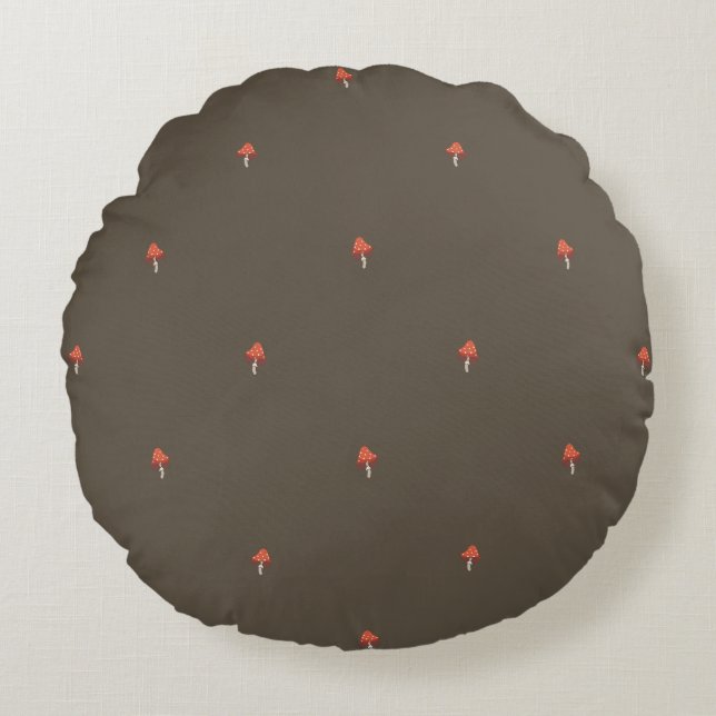 Olive Minimal Champignon Coussin Woodland - Rond (Devant)