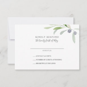 Olive peint et branche feuille Mariage RSVP