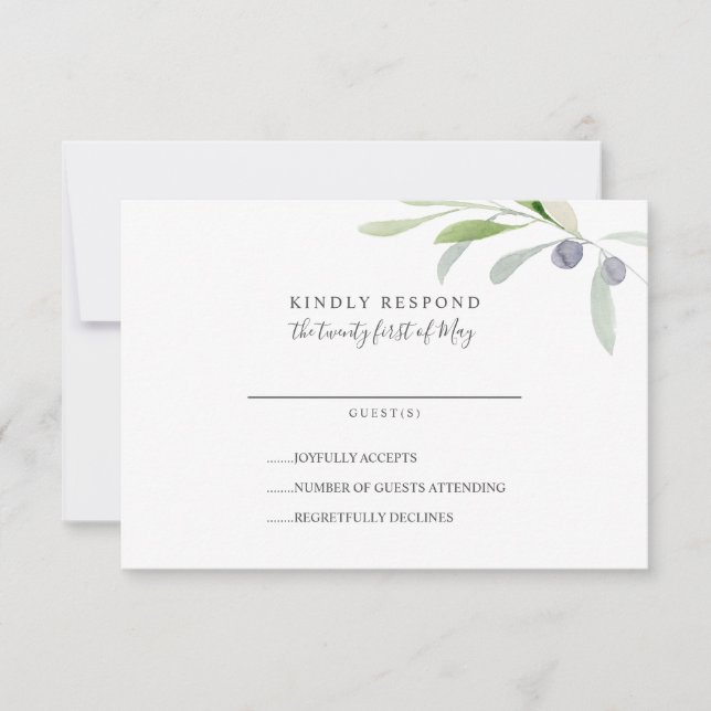 Olive peint et branche feuille Mariage RSVP (Devant)