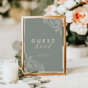 Olive Terre Élégant Minimal Damask Guestbook Signa
