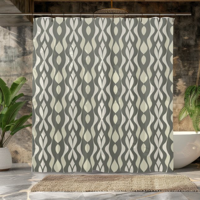 Olive Vert et ivoire Moderne Print Douche Rideau (Créateur téléchargé)