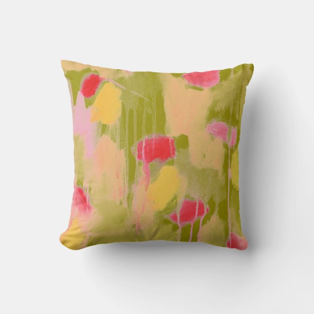Olive Vert rose Jaune Abstrait Art Jaune Oreiller (Recto)