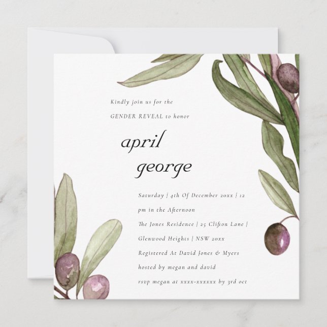 OLIVE WATERCOLOR FOLIAGE HOMME INVITATION (Devant)