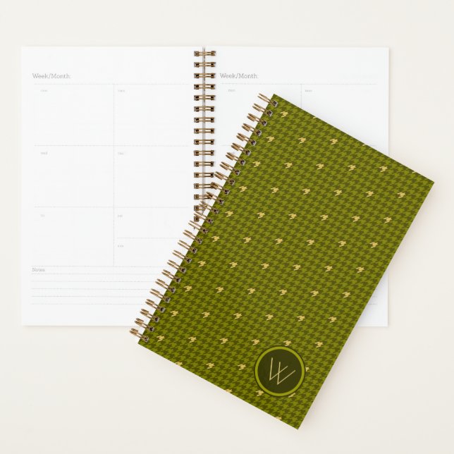 Olive with Gold Accent Houndstooth Planner (Devant avec enveloppe)