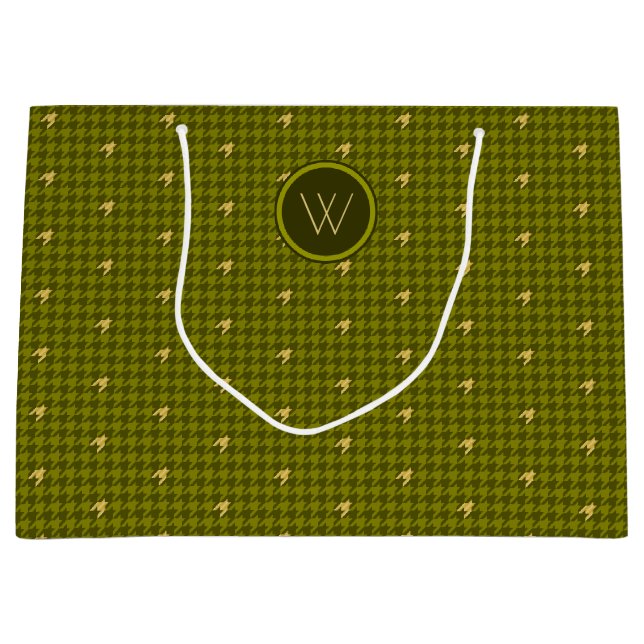 Olive with Gold Accent Houndstooth Sac cadeau (Devant)