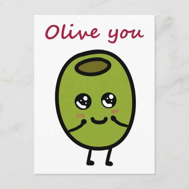 Olive you pun carte postale pour les amoureux (Devant)