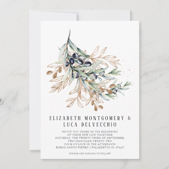 Oliveraie élégante | Invitation botanique boho (Devant)