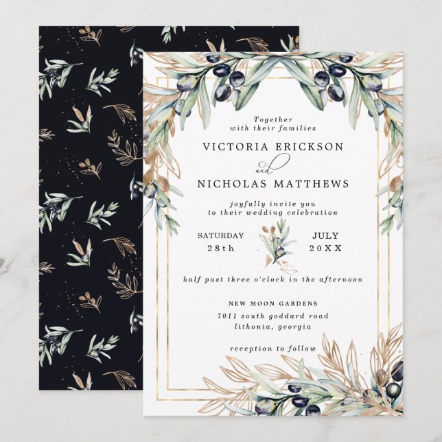 Oliveraie élégante | Invitation botanique boho (Devant / Derrière)