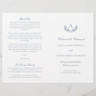 Olivia Elegant Dusty Blue Programme de mariage pli
