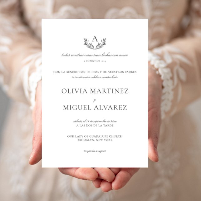 Olivia Invitation de Mariage Chrétien Mariage (Invitacion de boda católica sencilla y elegante digital para imprimir)