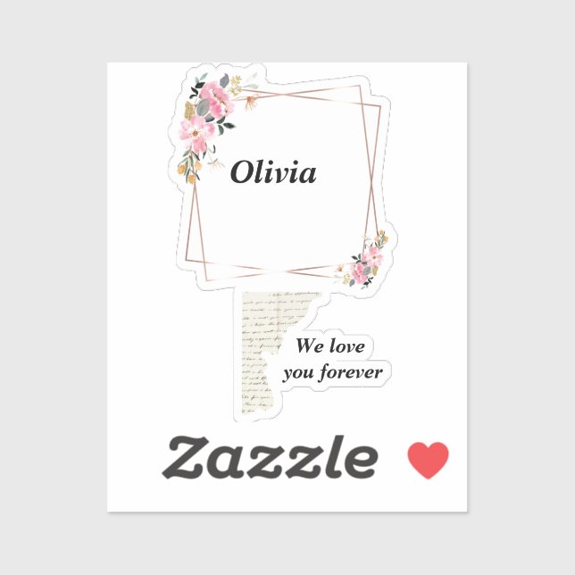 Olivia name sticker – Custom  flower-golden line (Feuille)