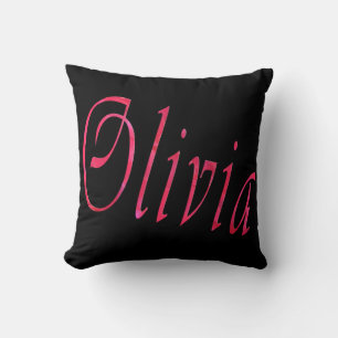 Olivia, Nom, Logo, Coussin à Throw Noir.