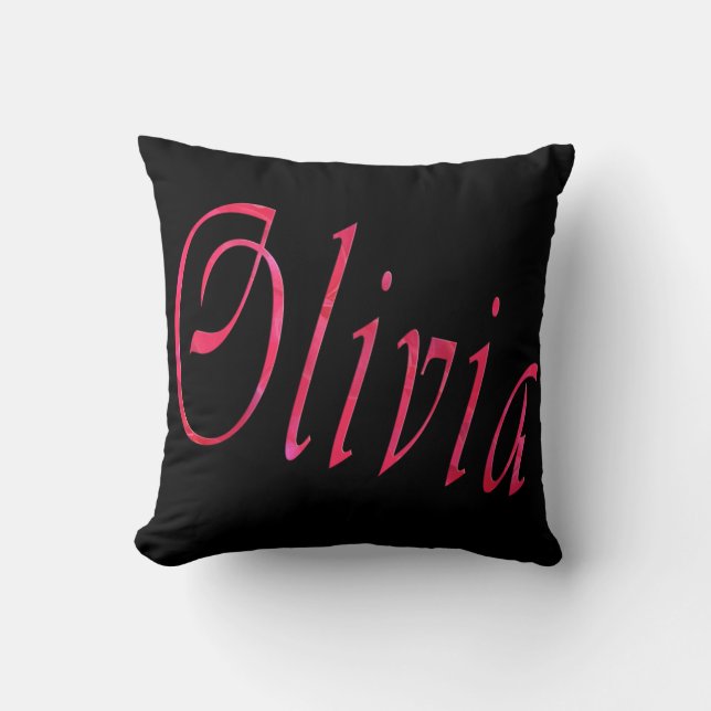 Olivia, Nom, Logo, Coussin à Throw Noir. (Recto)