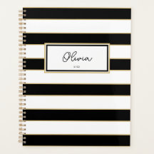 Olivia Stripes Planner en noir et blanc