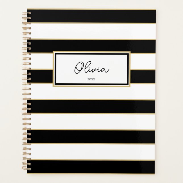 Olivia Stripes Planner en noir et blanc (Devant)
