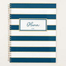 Olivia Stripes Planner en Océan et Blanc