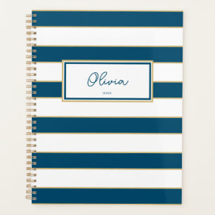 Olivia Stripes Planner en Océan et Blanc