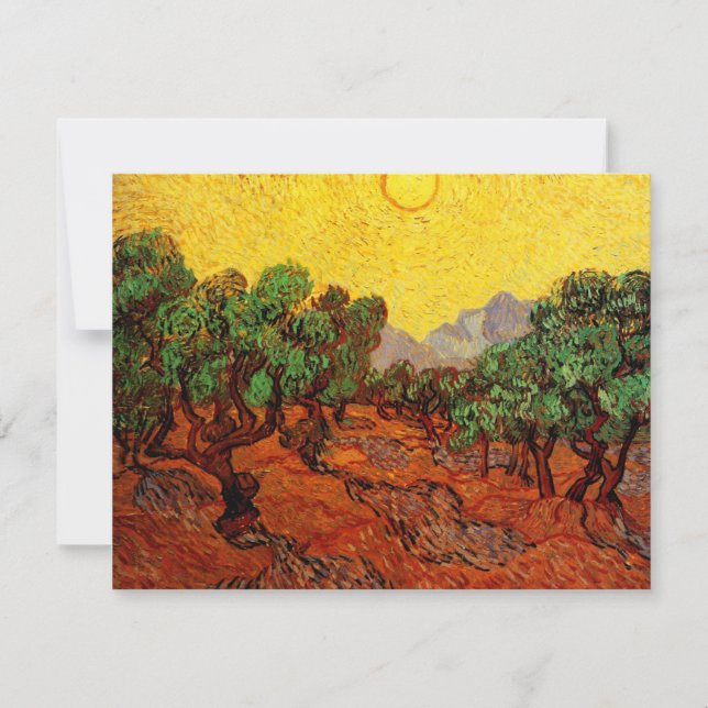 Oliviers de Van Gogh avec ciel jaune et soleil (Devant)