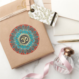 Om Aqua Red Earth Mandala Mindfulness Sticker Yoga