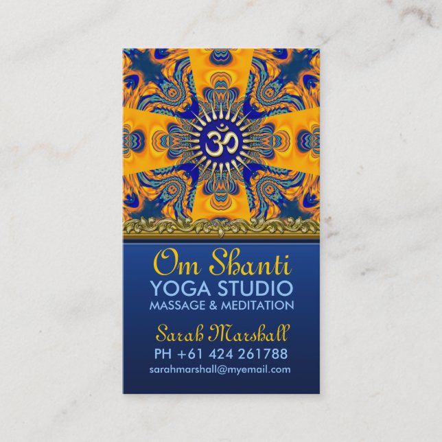 Om Shanti Yoga Orange Blue Cartes de visite (Devant)