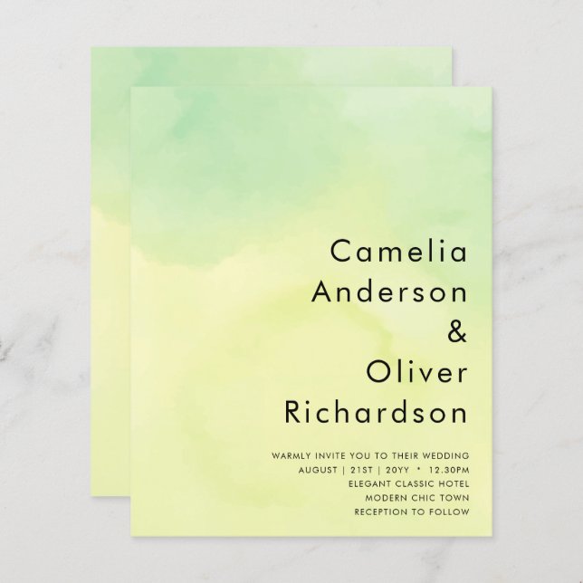 OMBRE All-in-1 Budget Lemon Lime Wedding Invite (Devant / Derrière)