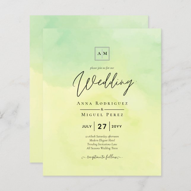 OMBRE All-in-1 Budget Lemon Lime Wedding Invite (Devant / Derrière)