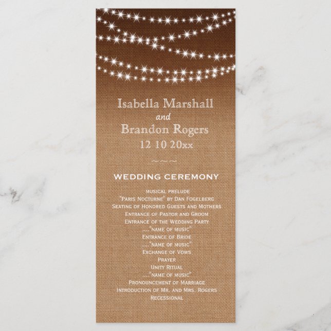 Ombre Burlap Twinkle Lights Wedding Programme (Devant)