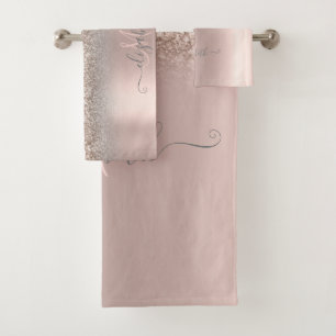 Ombre de paillettes élégant rose or Monogramme 