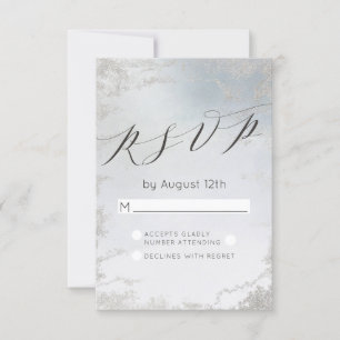 Ombre Dusty Blue givré Argent Réponse RSVP Mariage