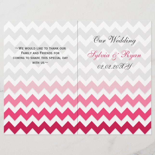 Ombre Pink Chevron plié programme de mariage (Devant)