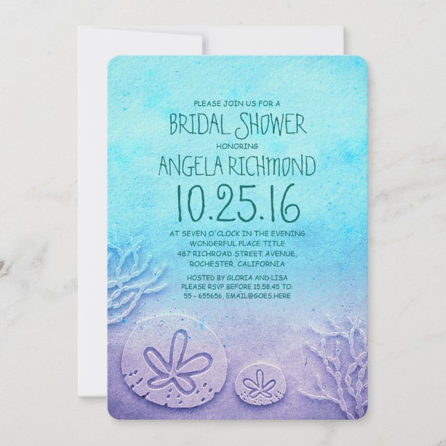 Ombre sable dollar plage nuptiale invitation douch (Devant)