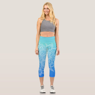 Ombre Turquoise bleu Mandala Yoga Capri Leggings