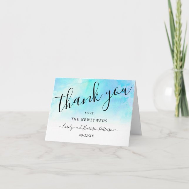 Ombre Watercolor Mariage Merci Cartes - Bleu (Devant)